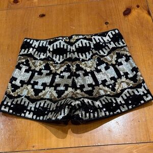 Divided Sequined Shorts Size 6 Black and Gold Lined